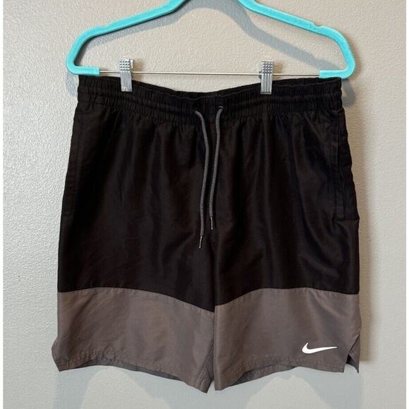 Nike Split Volley Swim Trunks Men's Large Black Gray Athletic Shorts 9" - Picture 1 of 5